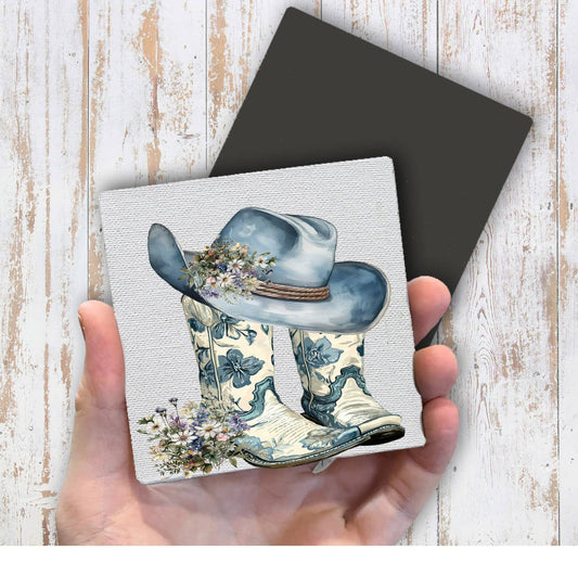 Western Blue & White Cowboy Boots Magnet Fridge - Sets of 2