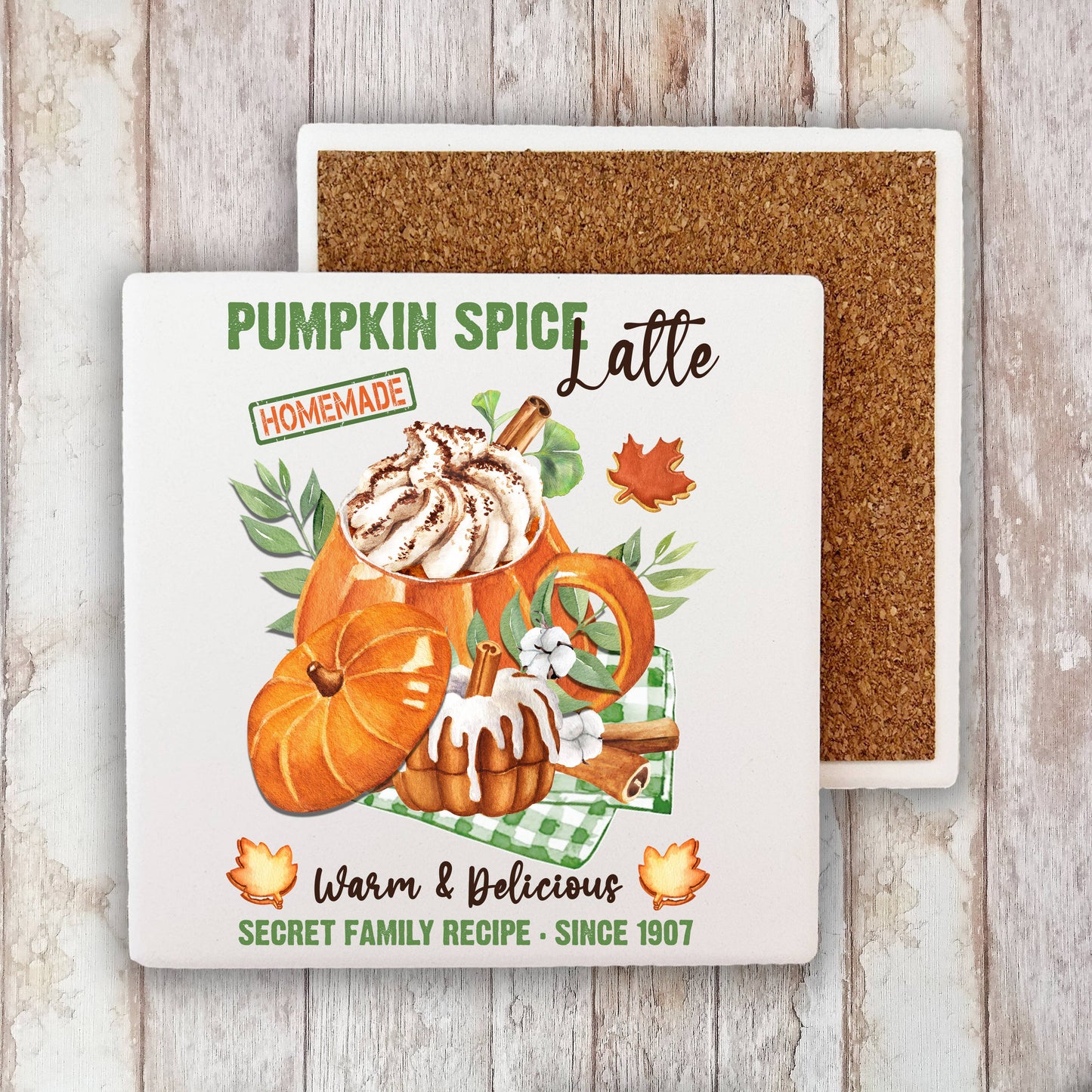 Fall Autumn Pumpkin Spice Latte Stone Coaster