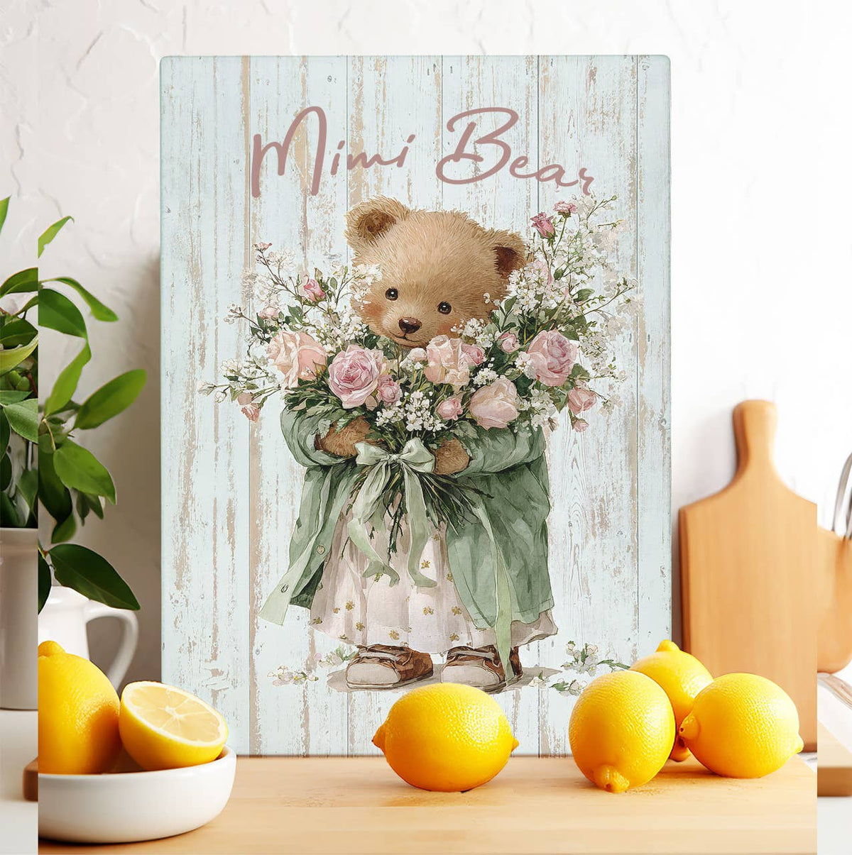 Mother's Day Mimi Bear Glass Cutting Board