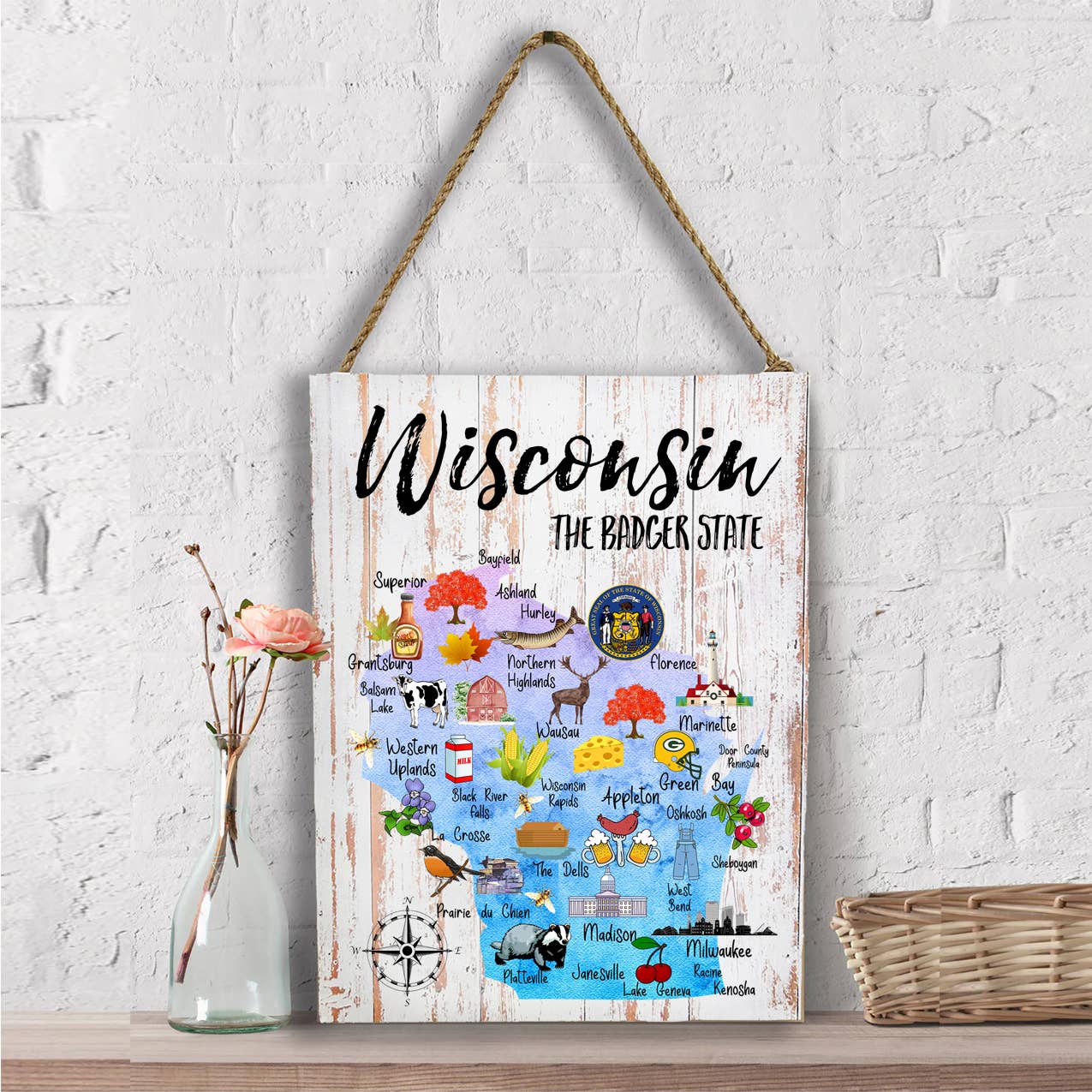 Wisconsin State Map Souvenir Wall Decor
