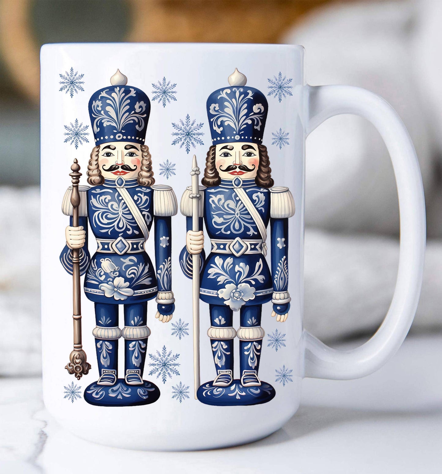 Christmas Nutcrackers Blue & White Coffee Mug