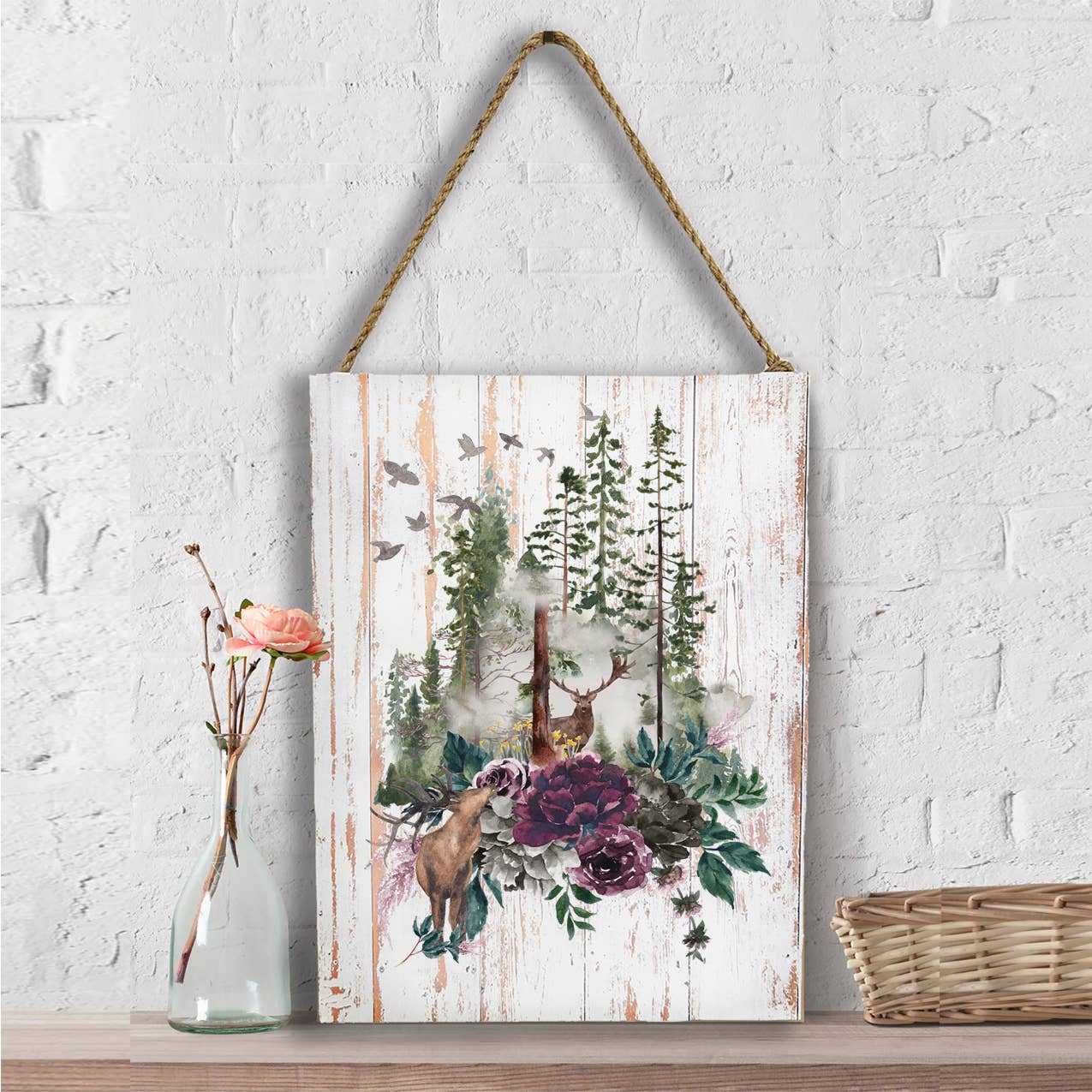 Deer Forest Mountains Wildlife Wall Decor