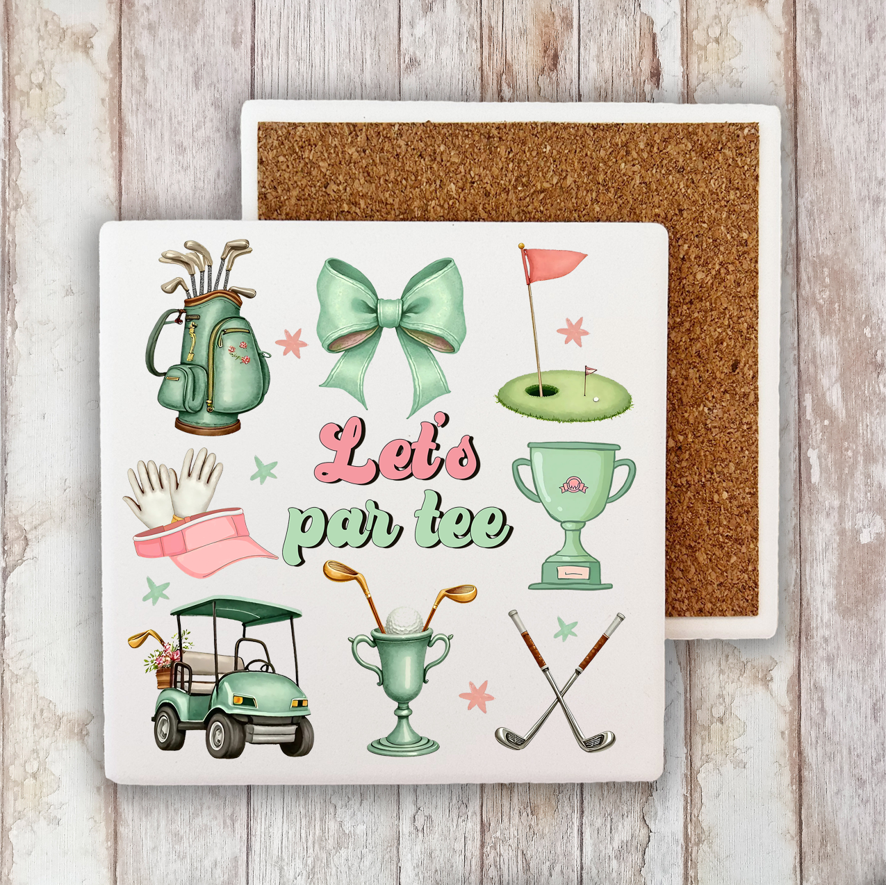 Golf Let's Par tee Stone Coaster (Set of 2)