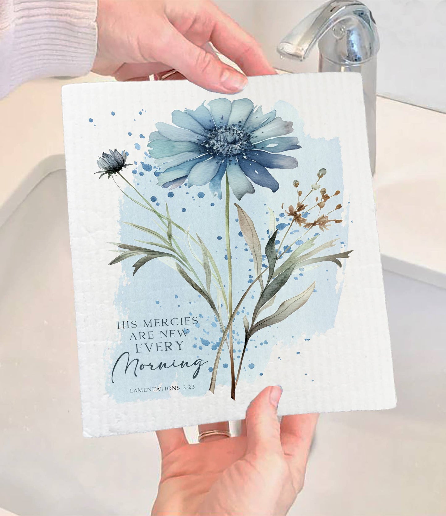 Set of 2 - Spiritual His Mercies are New SWEDISH DISH CLOTH