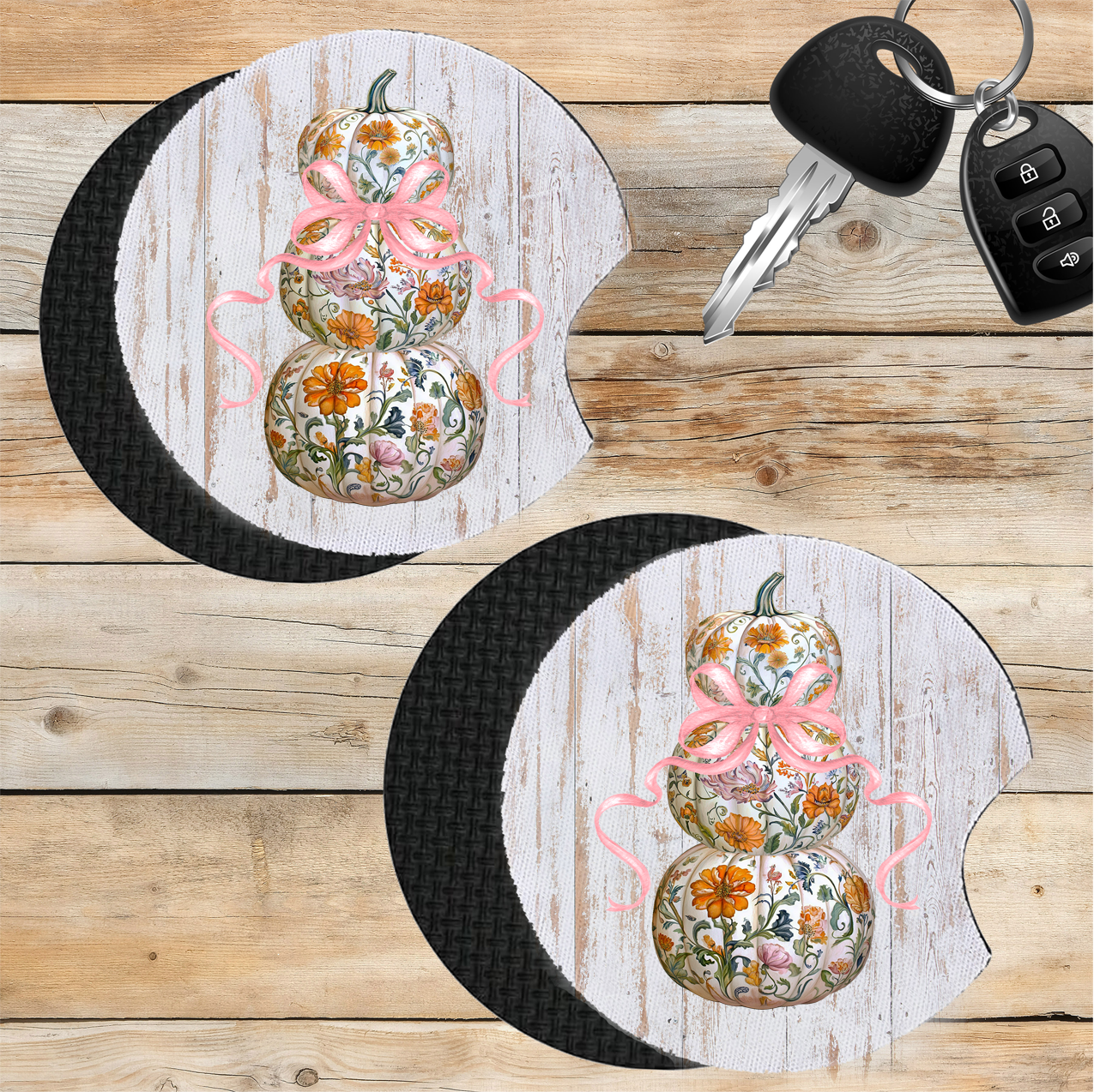Car Coaster Fall Chinoiserie Floral Pumpkins