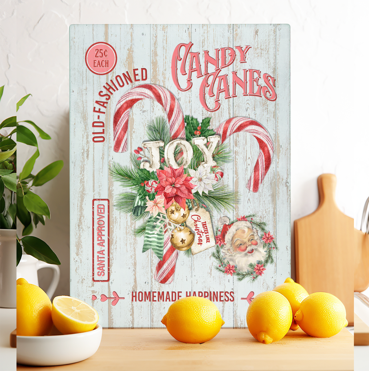 Glass Cutting Board Christmas Old Fashion Candy Cane