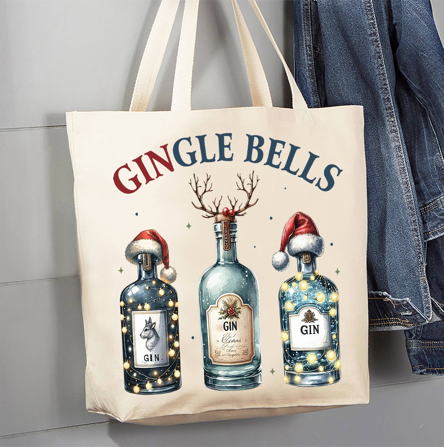Christmas Gingle Bells Gin Canvas Tote Bag