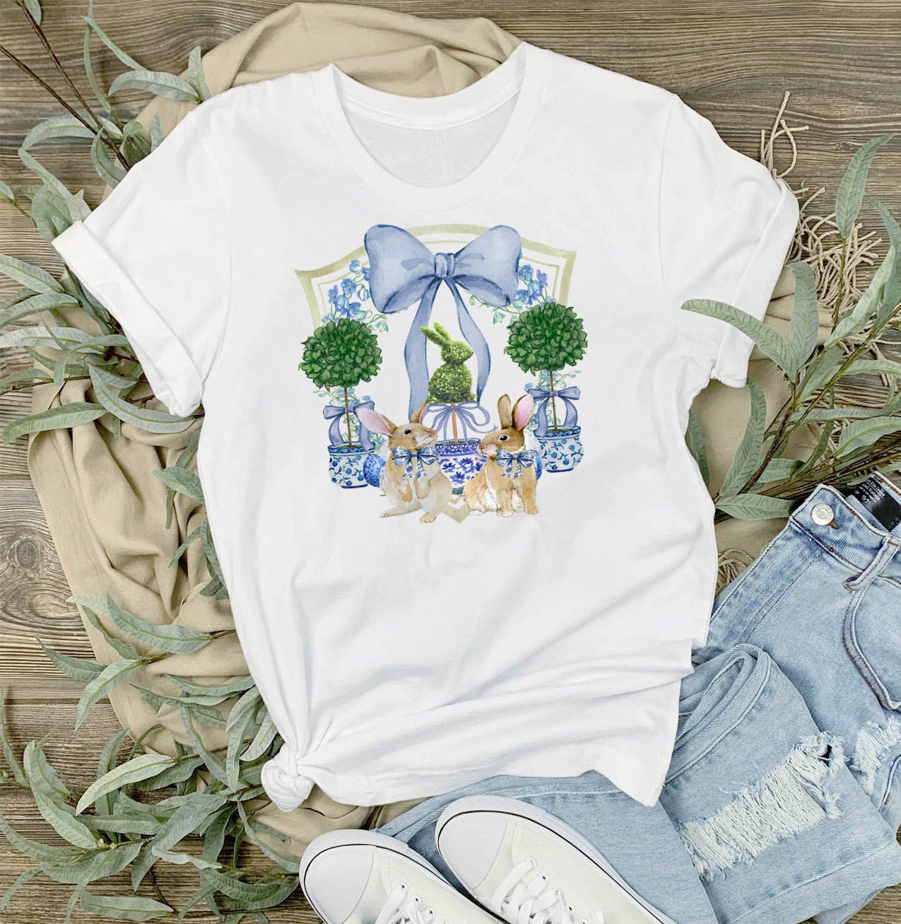 Easter Bunny Topiary Preppy T-Shirt