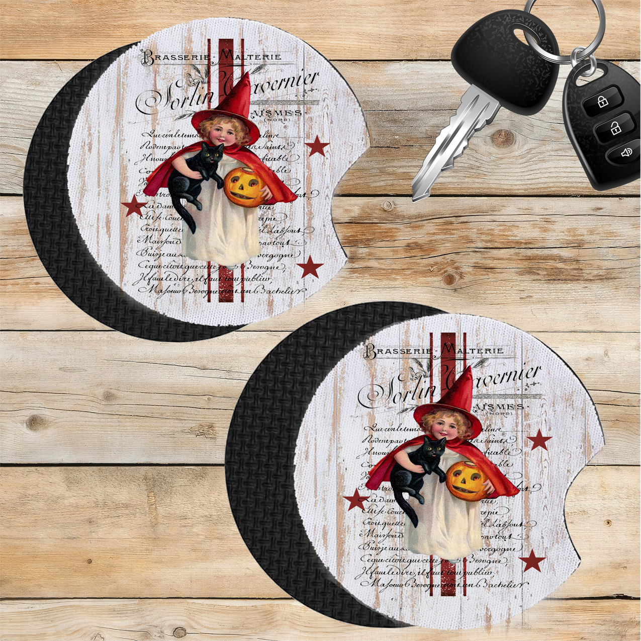 Car Coaster Halloween Vintage French Black Cat