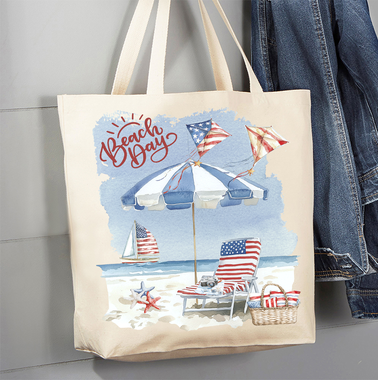 Beach Day Coastal Ocean Canvas Tote Bag