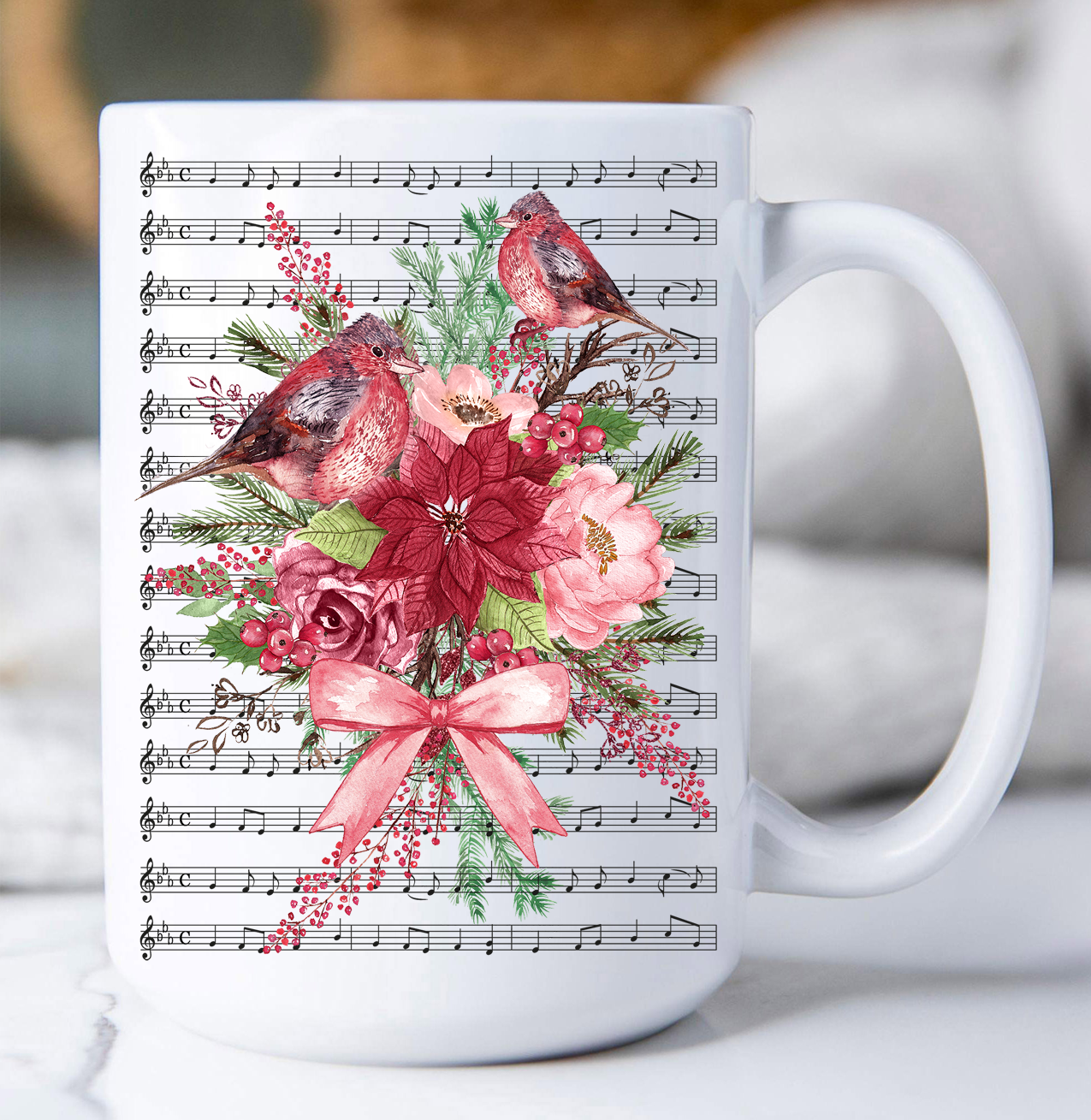 Christmas Red Cardinals Musical Notes Coffee Mug