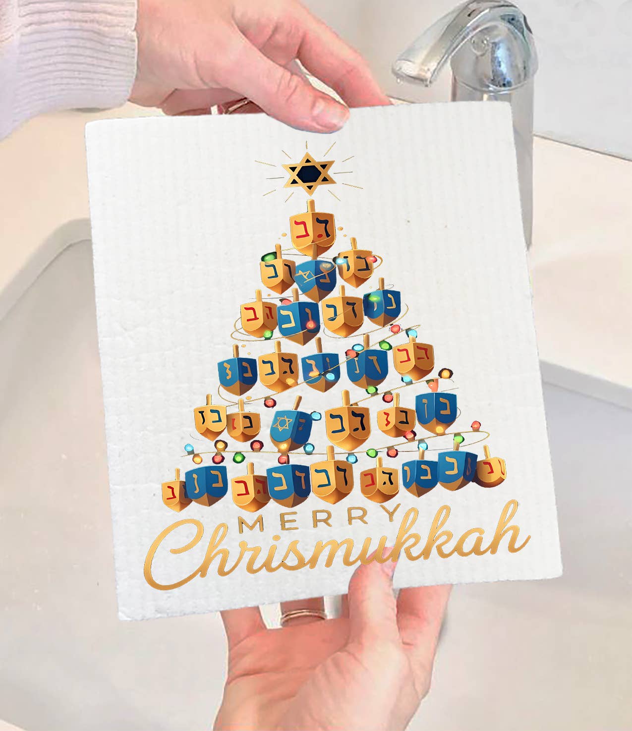 Merry Chrismukkah Dreidel Tree Swedish Dishcloth (Set of 2)