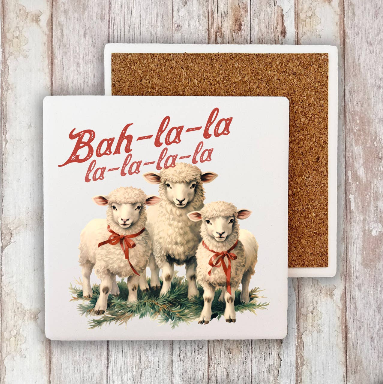 Christmas Bah-La-La-La Sheep Stone Coaster-Sets of 2