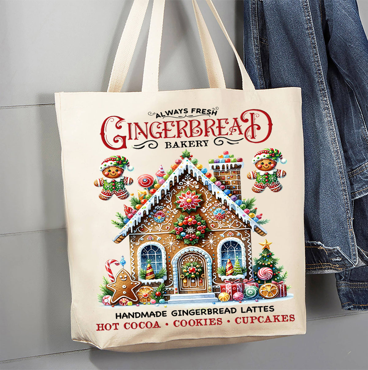 Christmas Gingerbread Bakery House Canvas Tote Bag