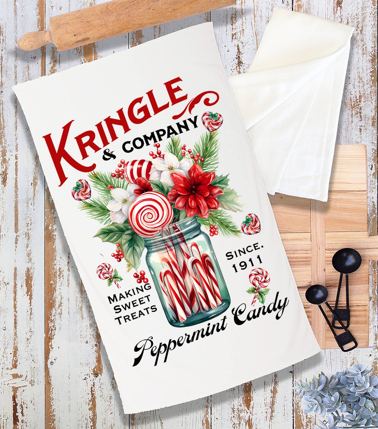 Christmas Kringle Peppermint Candy Terry Towel
