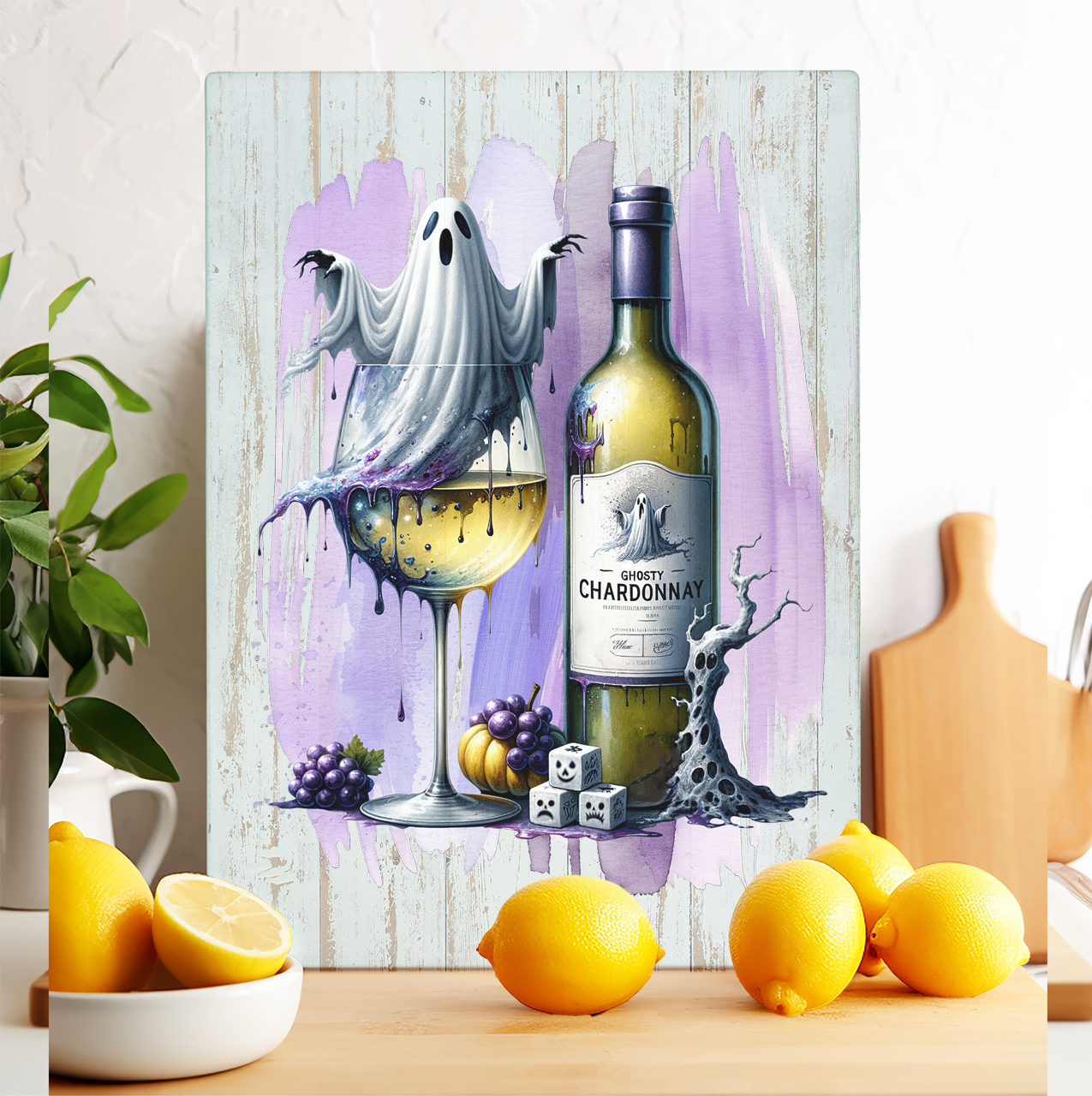 Glass Cutting Board Halloween Gostly Chardonnay