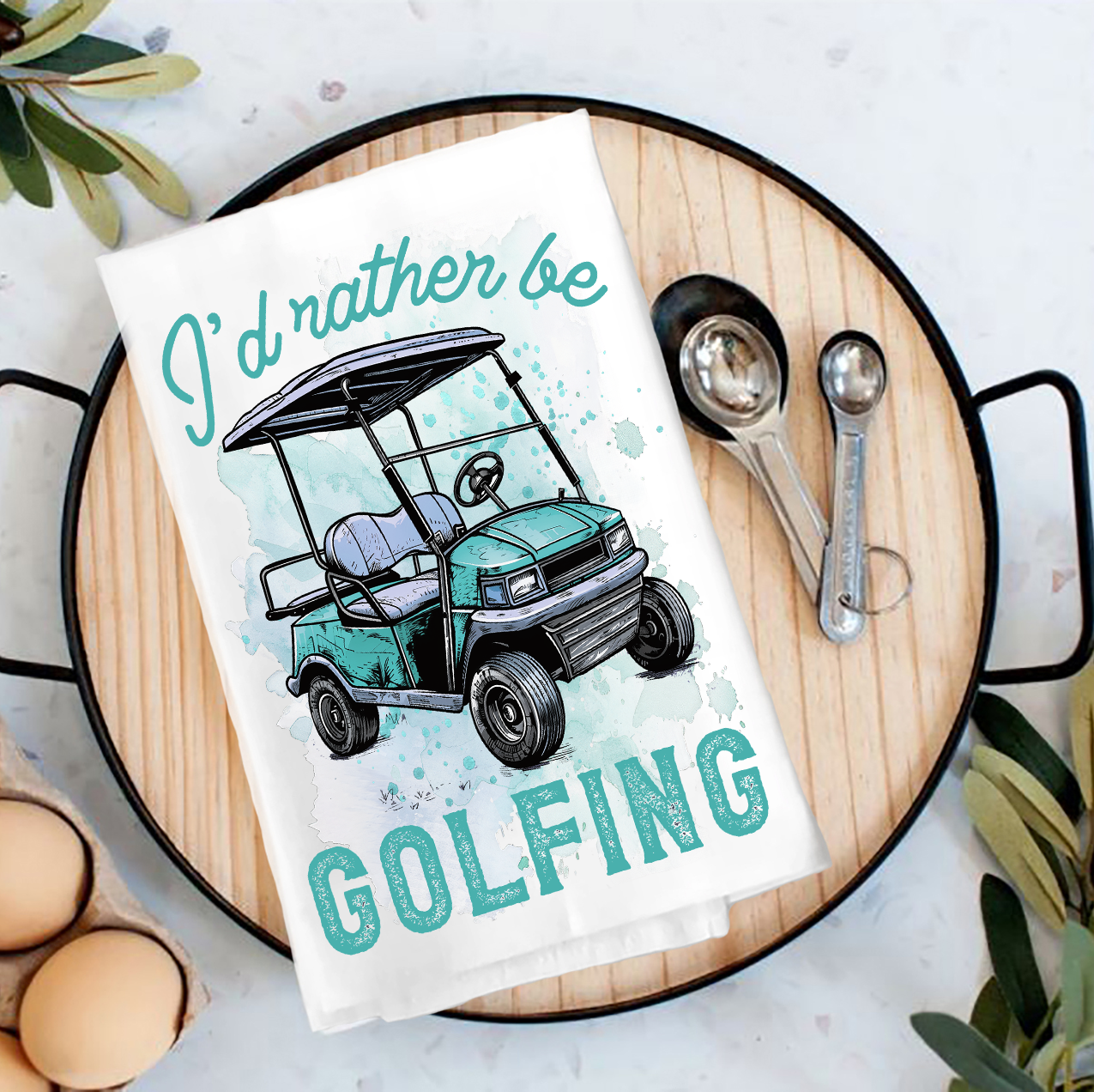 I'd Rather be Golfing Blue Tea Towel