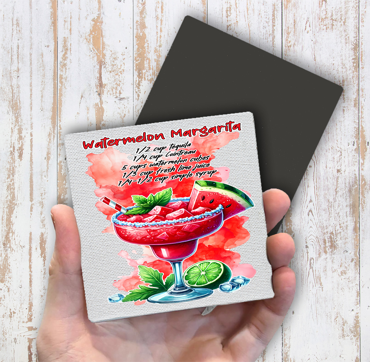 Summer Cocktail Watermelon Margarita Magnet Fridge (Set of 2)