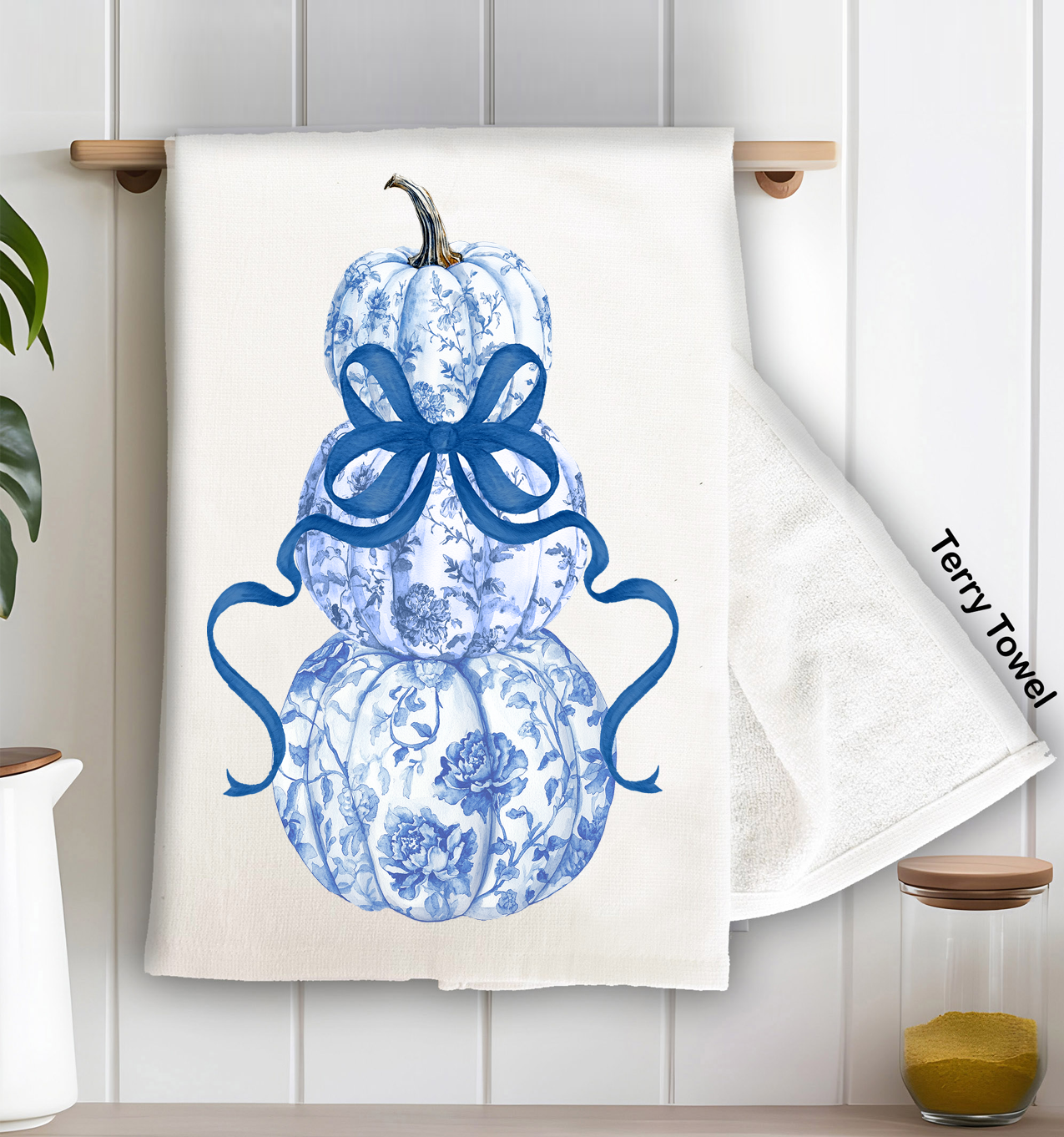 Fall Chinoiserie Blue & White Kitchen Terry Towel