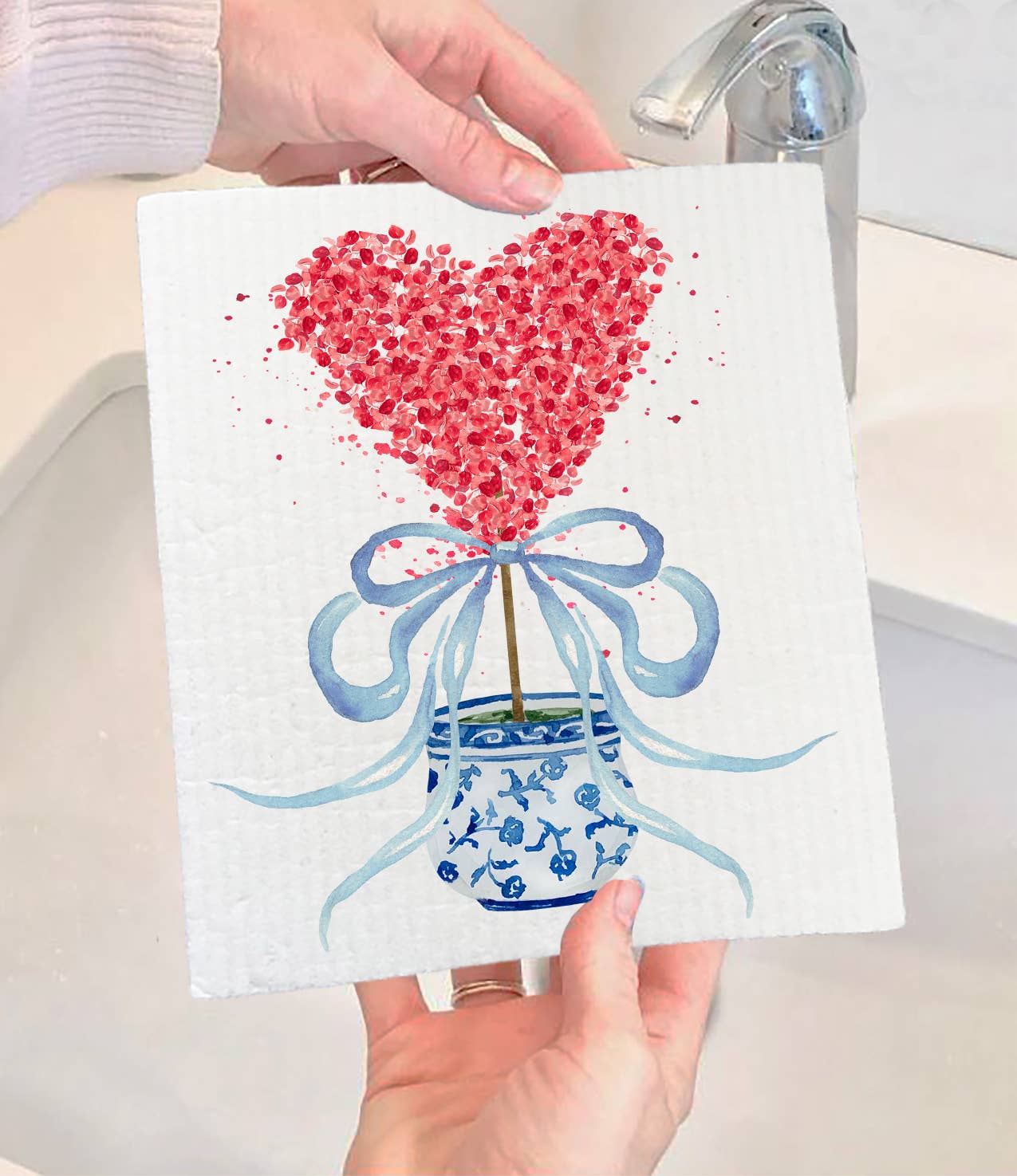 Chinoiserie Blue & White Hearts Topiary Swedish Dishcloth (Set of 2)