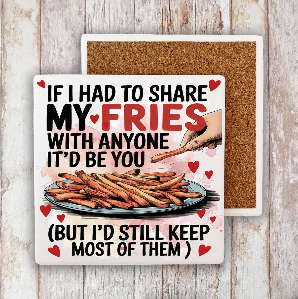 Share My Fries Love Valentine Stone Coaster (Set of 2)