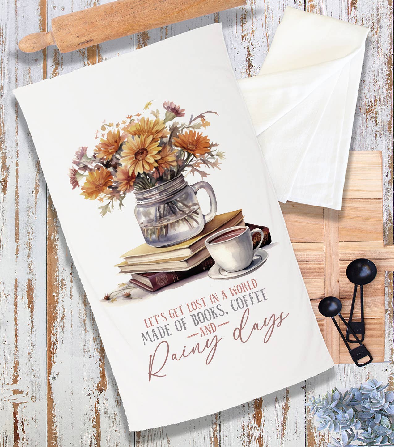 Autumn Fall Books & Coffee Rainy Day Terry Towel