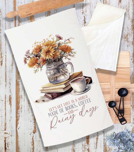 Autumn Fall Books & Coffee Rainy Day Terry Towel