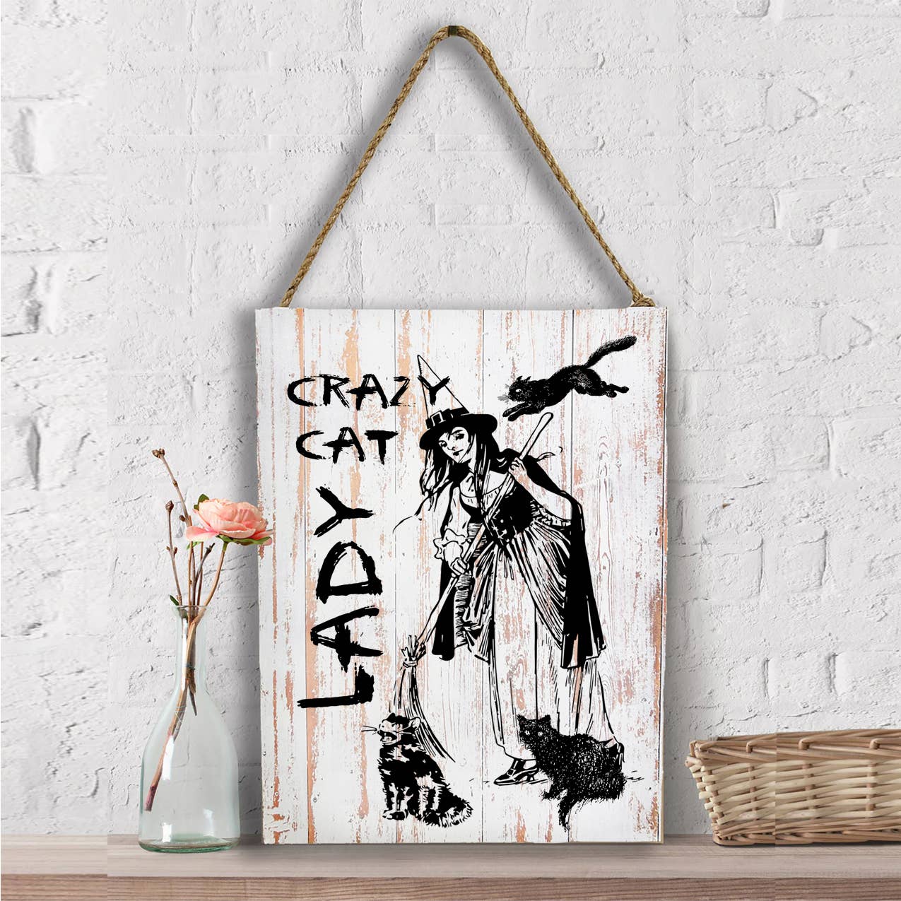 Crazy Cat Lady Witch Halloween Wall Decor