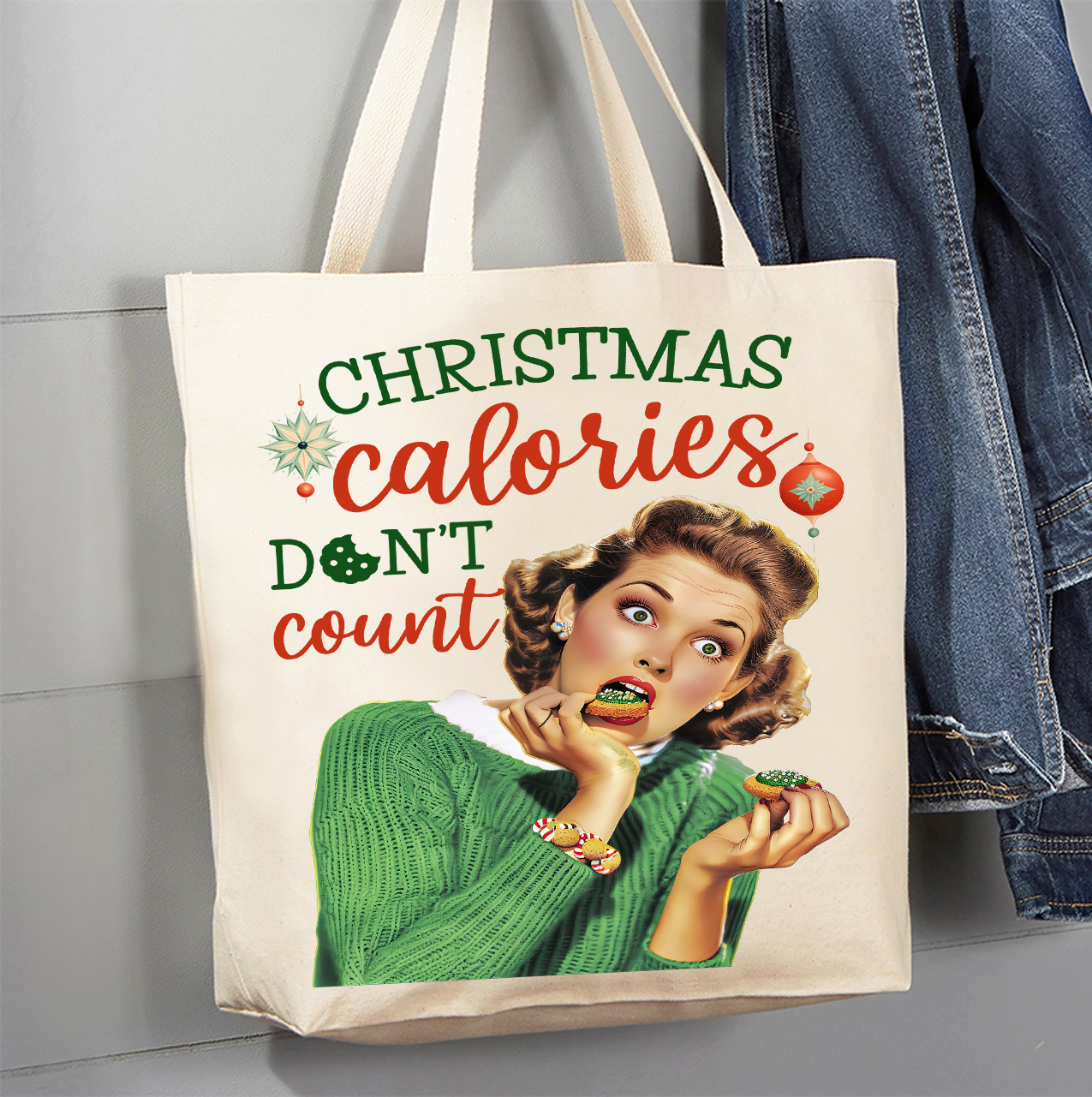 Christmas Funny Calories Don't Count Canvas Tote Bag