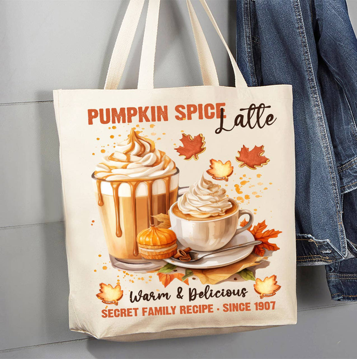 Autumn Fall Pumpkins Spice Latte Canvas Tote Bag