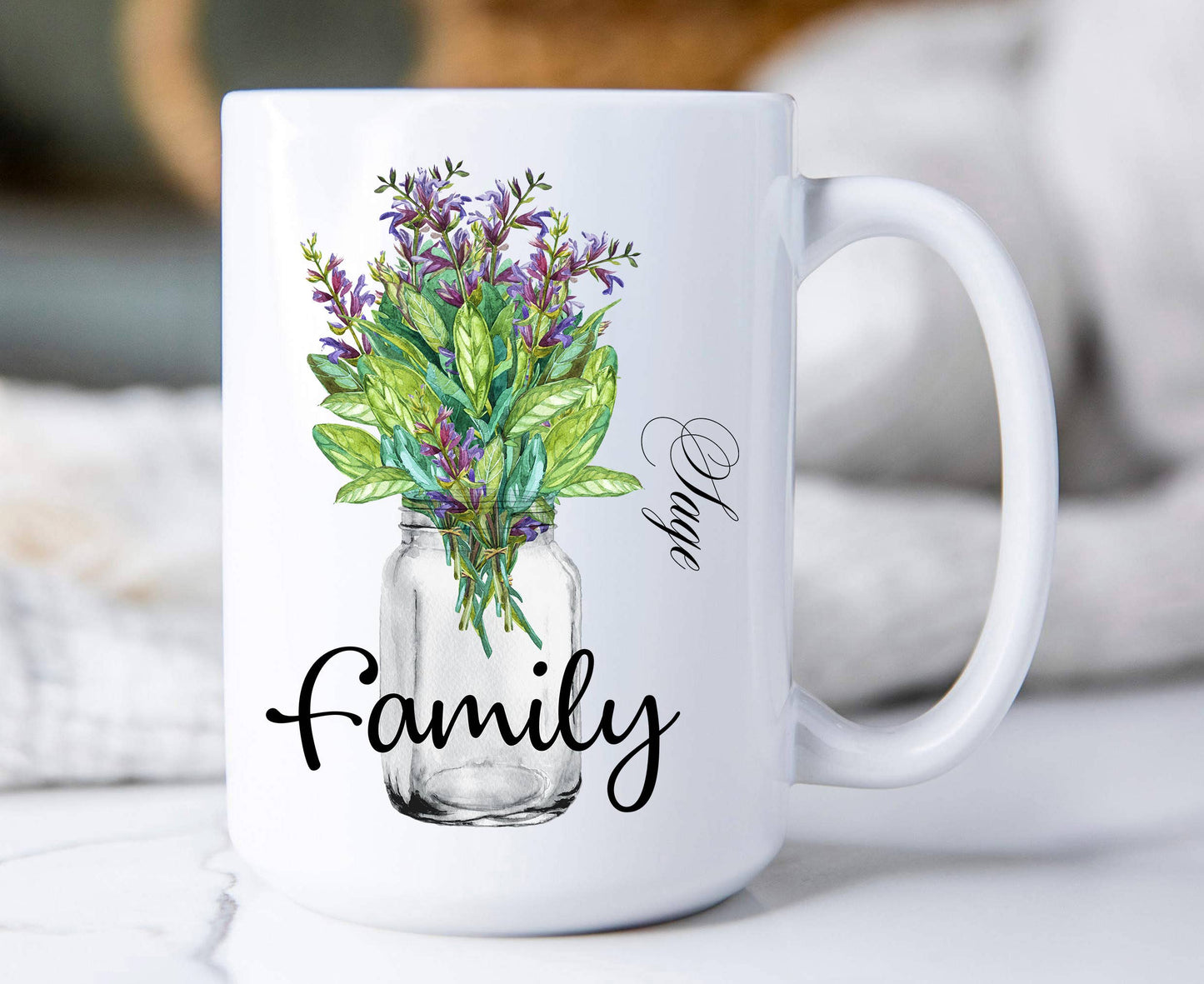 Family Flowers Mason Jar Sage, Coffee Mugs