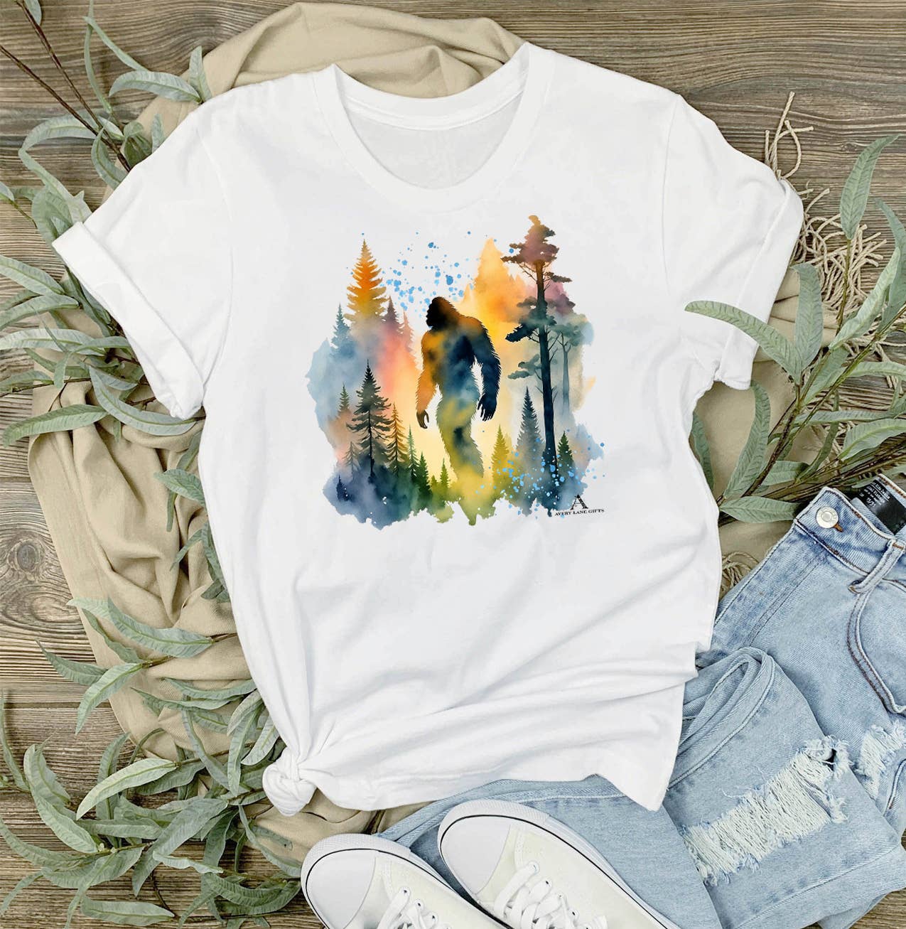 Sasquatch Big Foot Watercolors T-Shirt