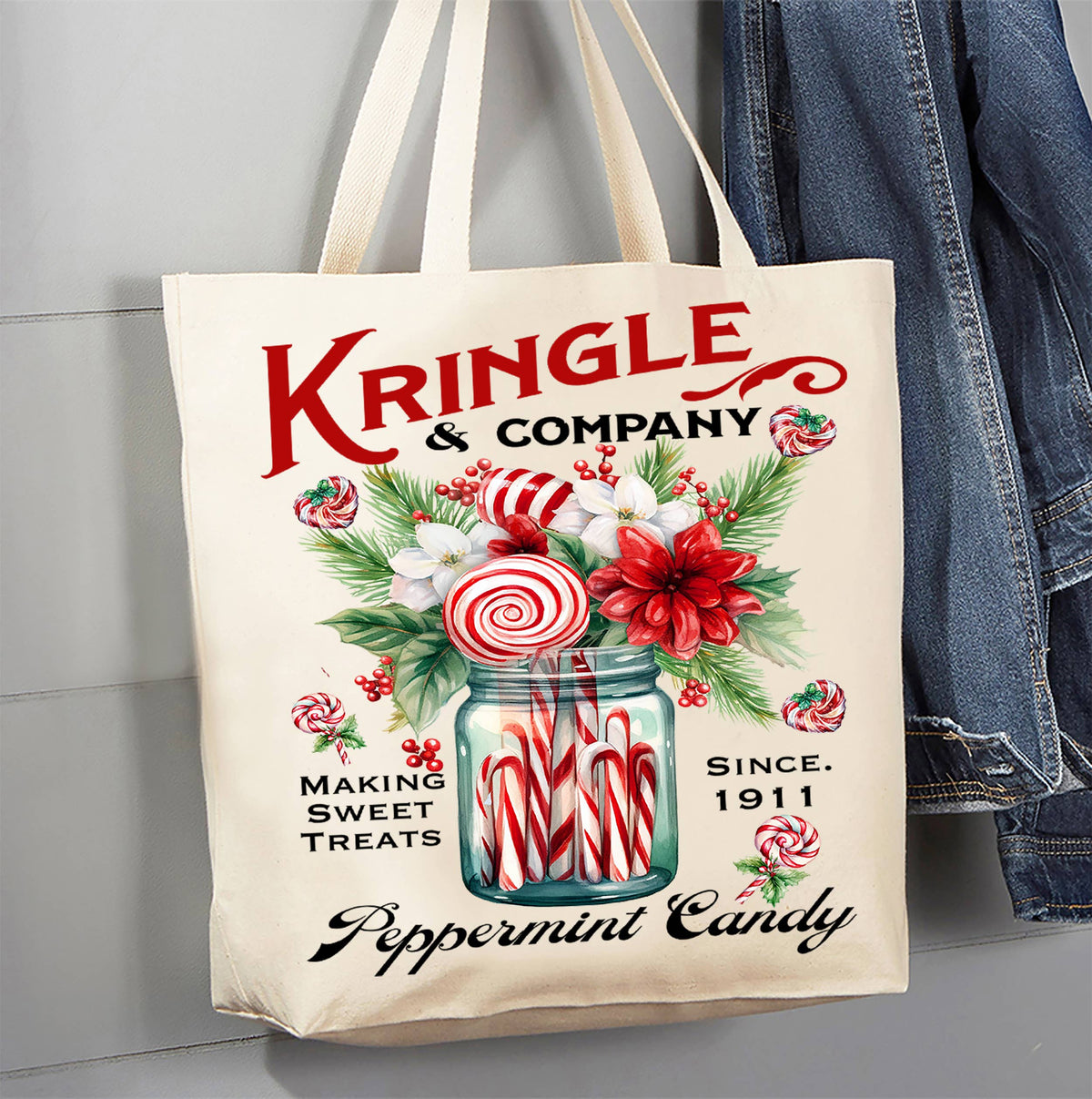 Christmas Kringle Peppermint Candy Canvas Tote Bag