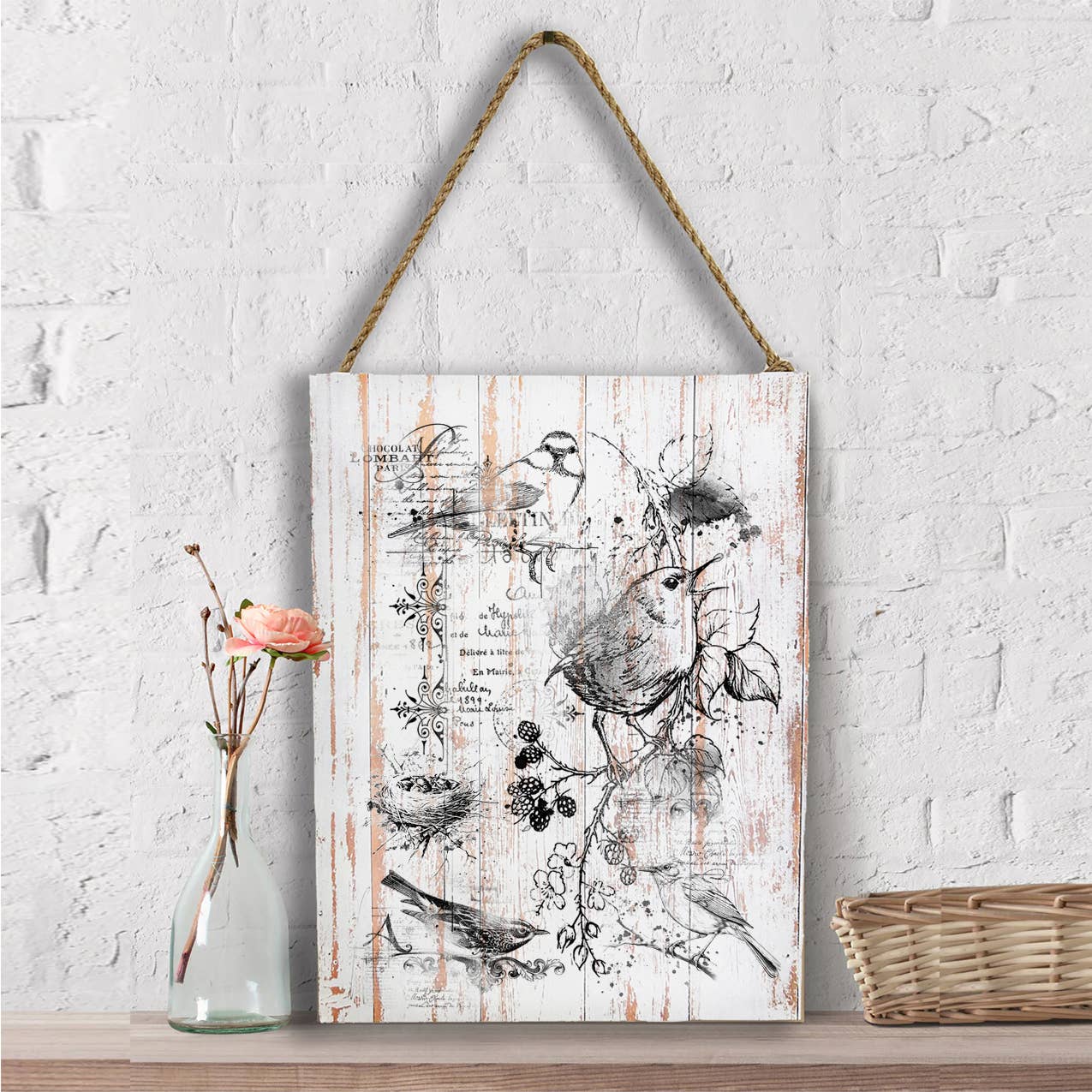 Vintage Shabby Chic Spring Birds Wall Decor