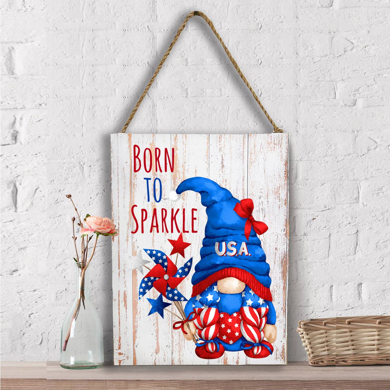 4th of July Gnome Born to Sparkle Wall Decor