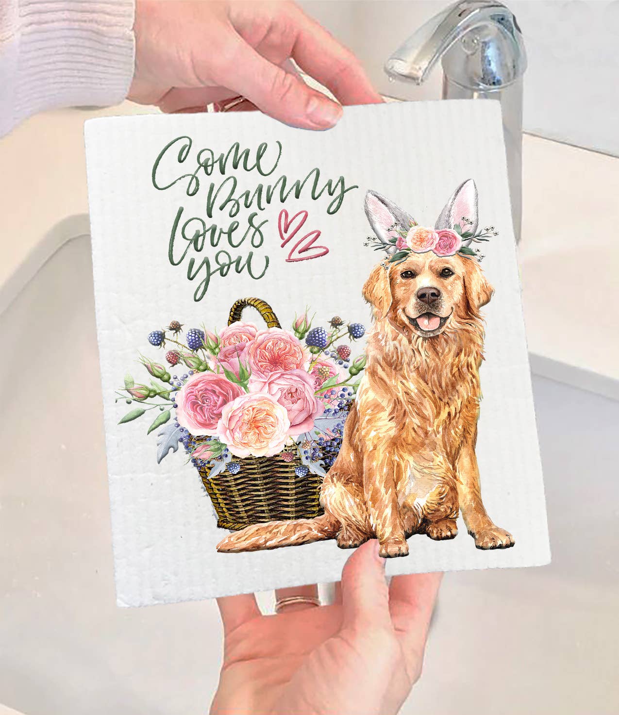 Some Bunny Loves You Lab Dog Swedish Dishcloth