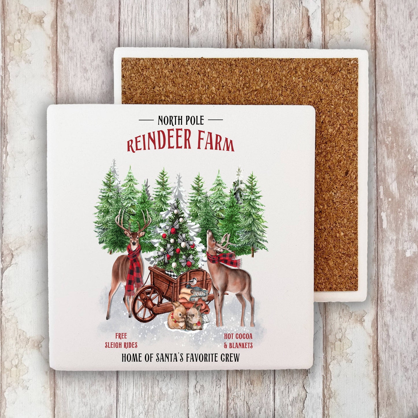 Christmas Reindeer Farm Stone Coaster