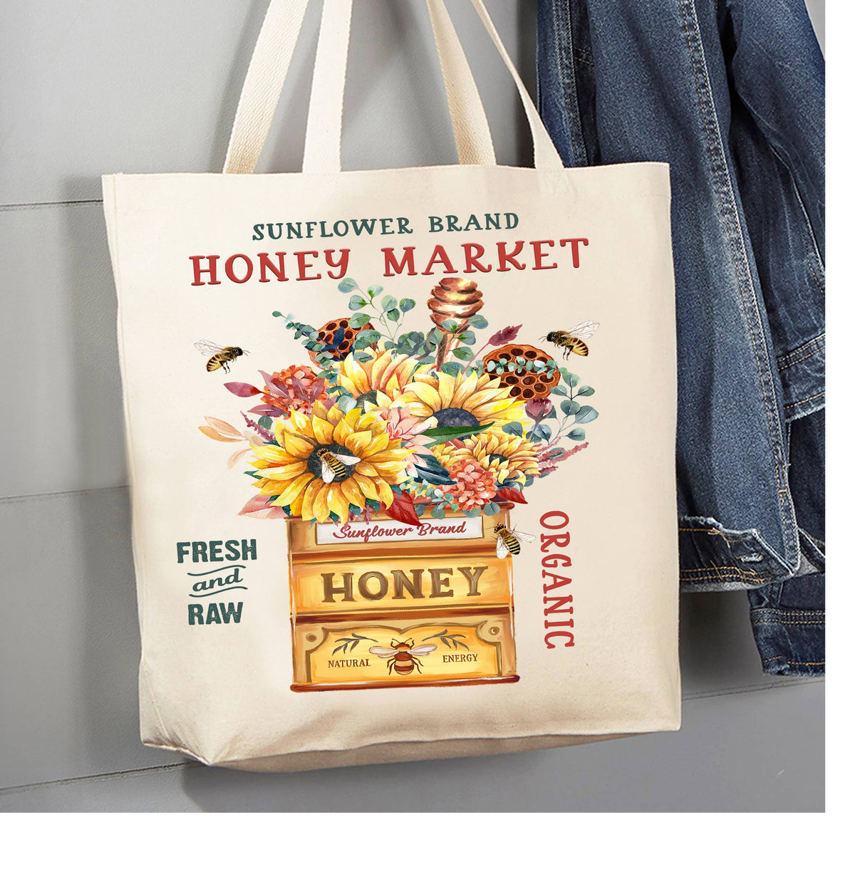 Modern Farmhouse Honey Market Bees Canvas Tote Bag