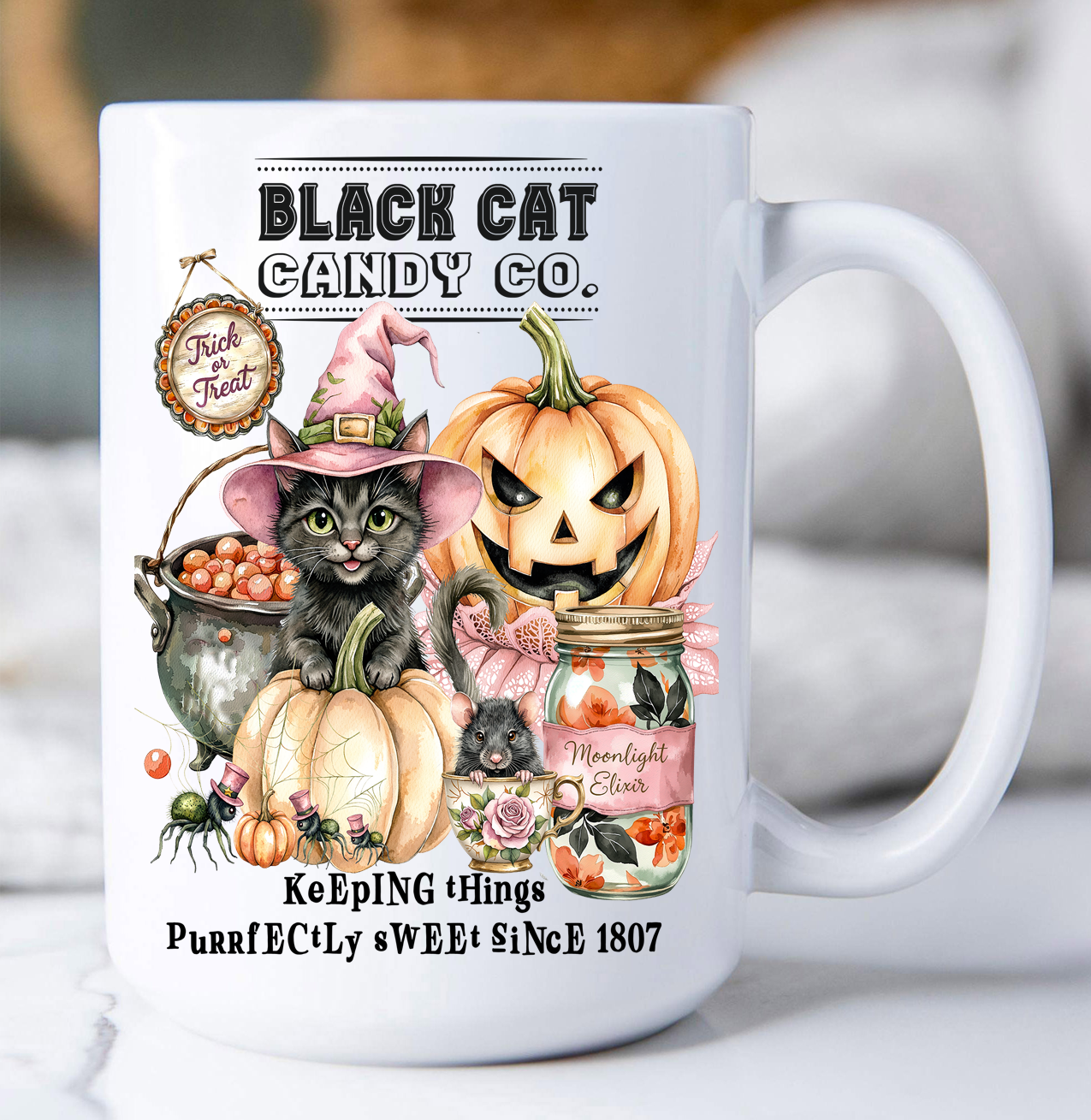 Halloween Black Cat Candy Company Coffee Mug