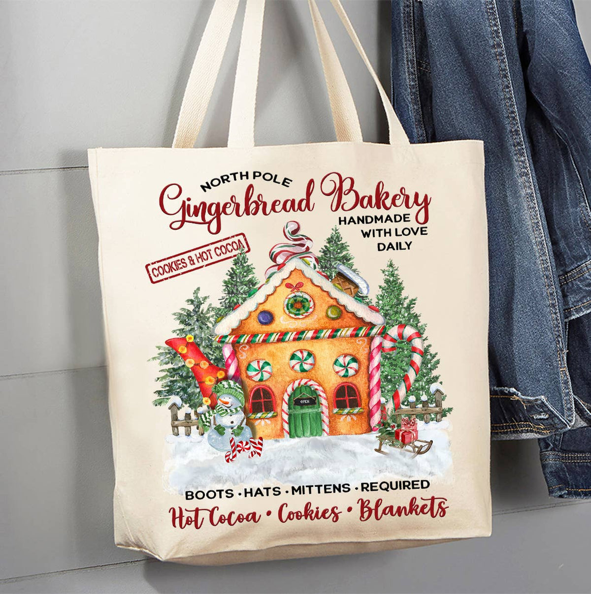 Christmas Gingerbread House Bakery Canvas Tote Bag