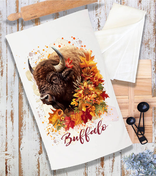 Autumn Fall Flowers Western Buffalo Terry Towel