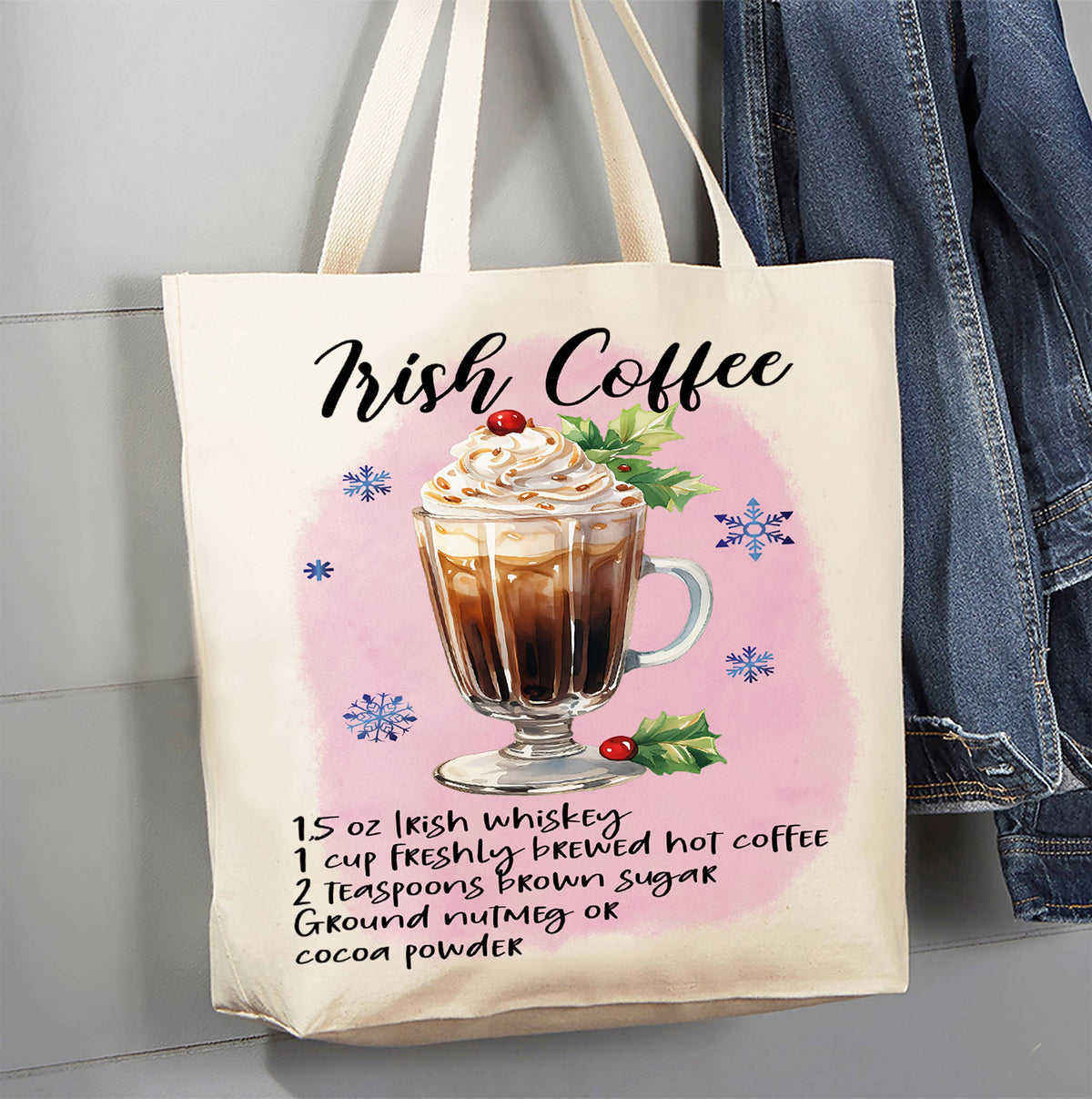 Christmas Cocktail irish Coffee Recipe Canvas Tote Bag