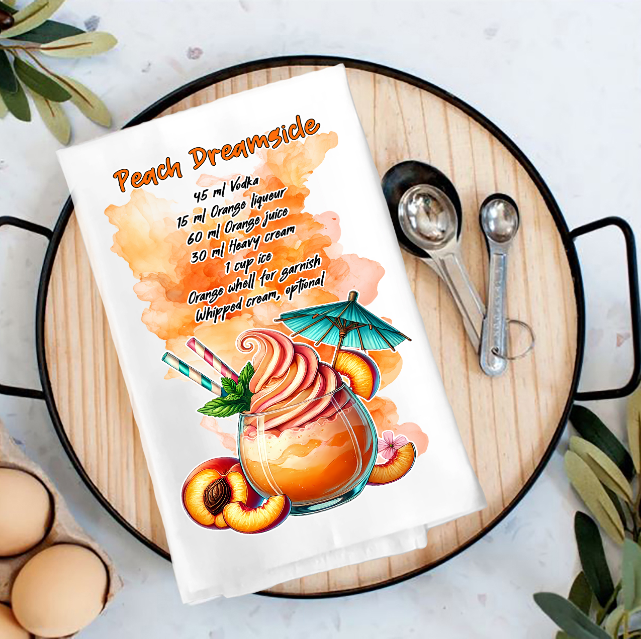 Summer Cocktail Peach Dreamsicle Tea Towel
