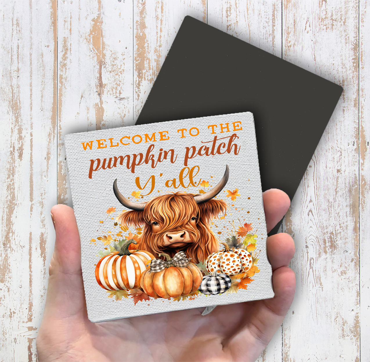 Fall Highland Cow Y'All Pumpkins Magnet Fridge (Set of 2)