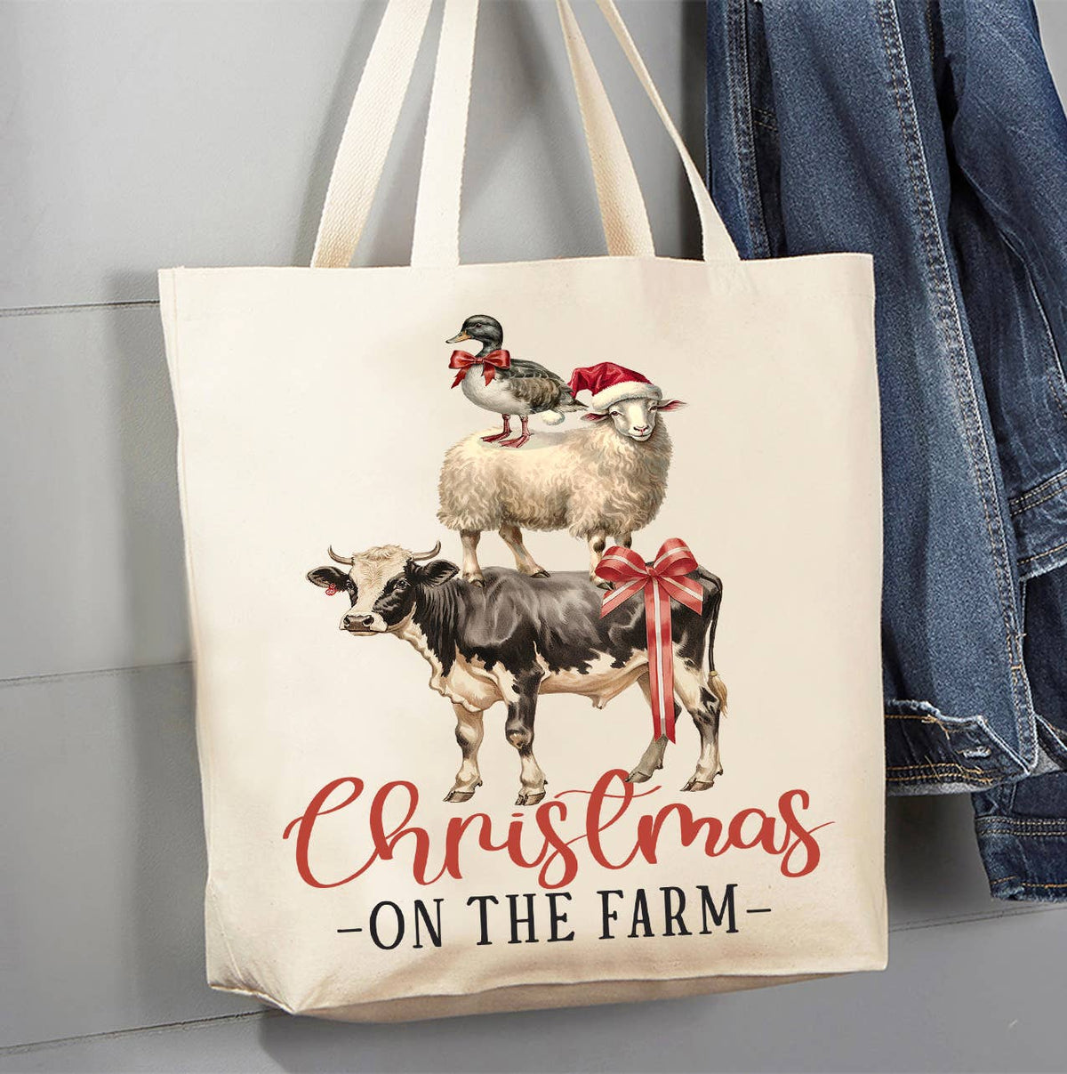 Christmas on the Farm Animals Canvas Tote Bag