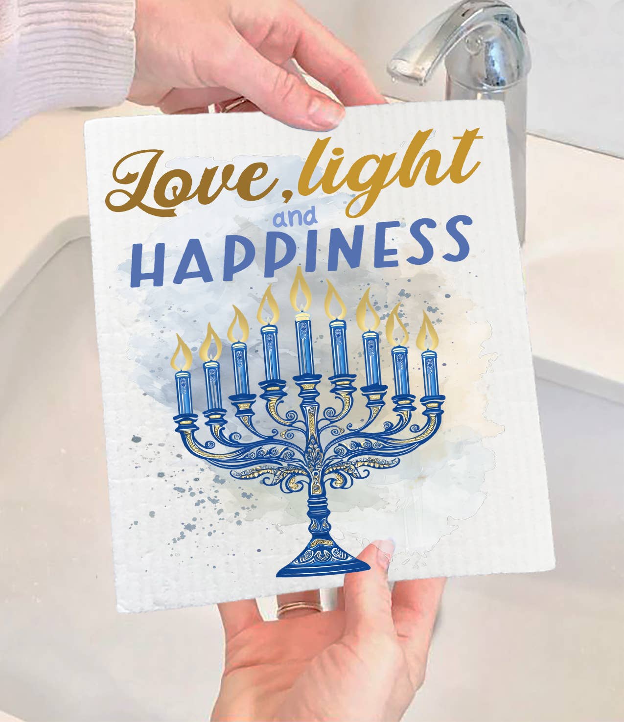 Hanukkah Menorah Love Light Swedish Dishcloth (Set of 2)