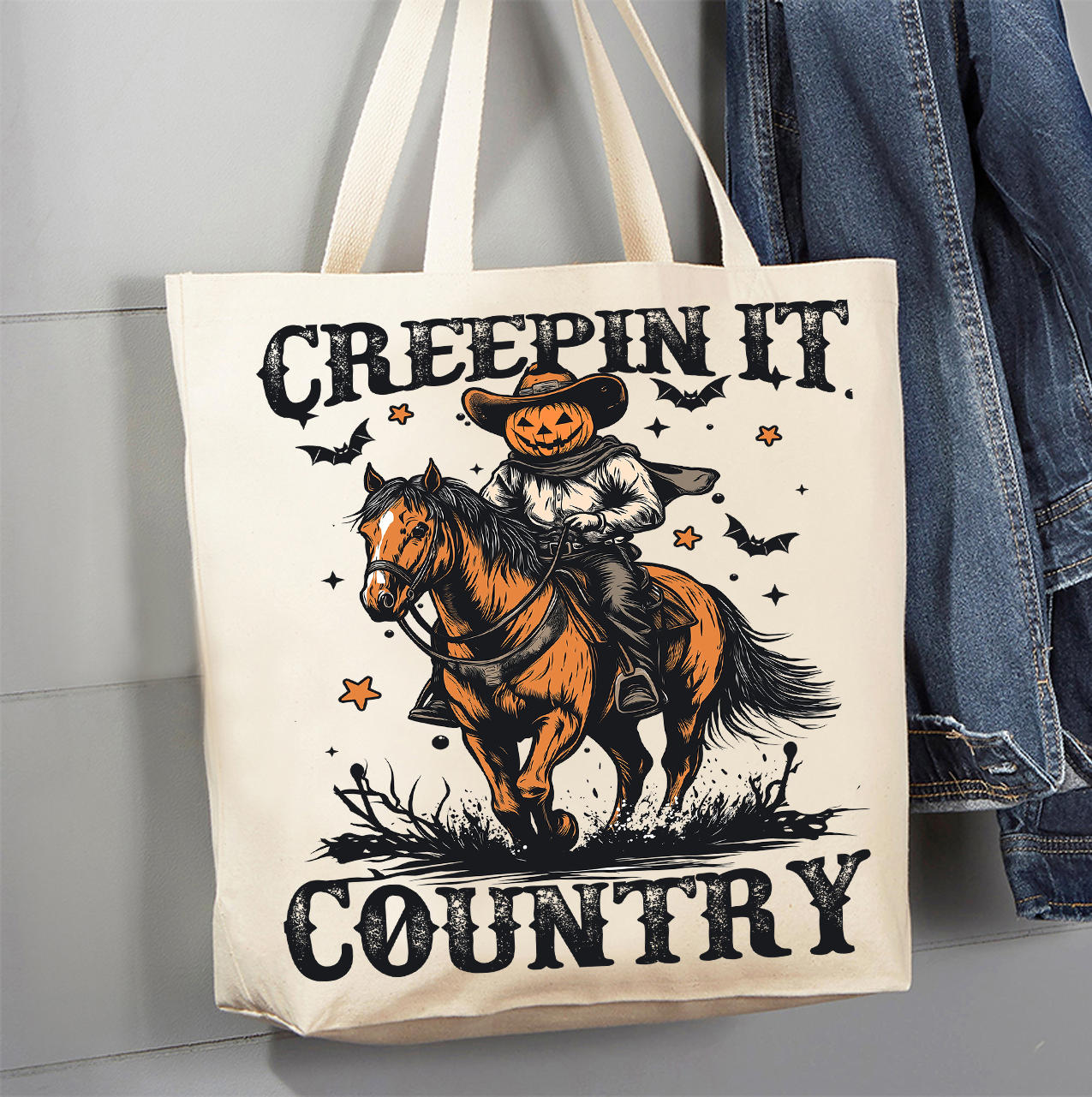 Halloween Creepin it Country Canvas Tote Bag