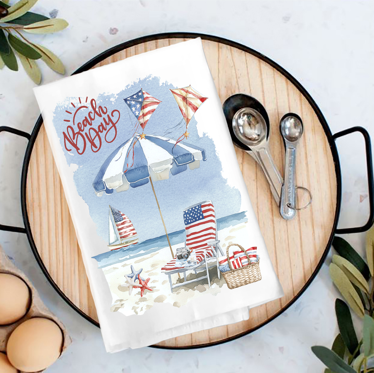 Beach Day Coastal Ocean Tea Towel