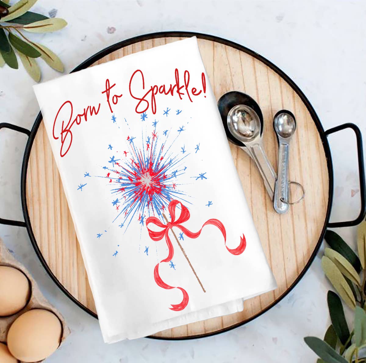 4th of July Patriotic Born to Sparkle Tea Towel