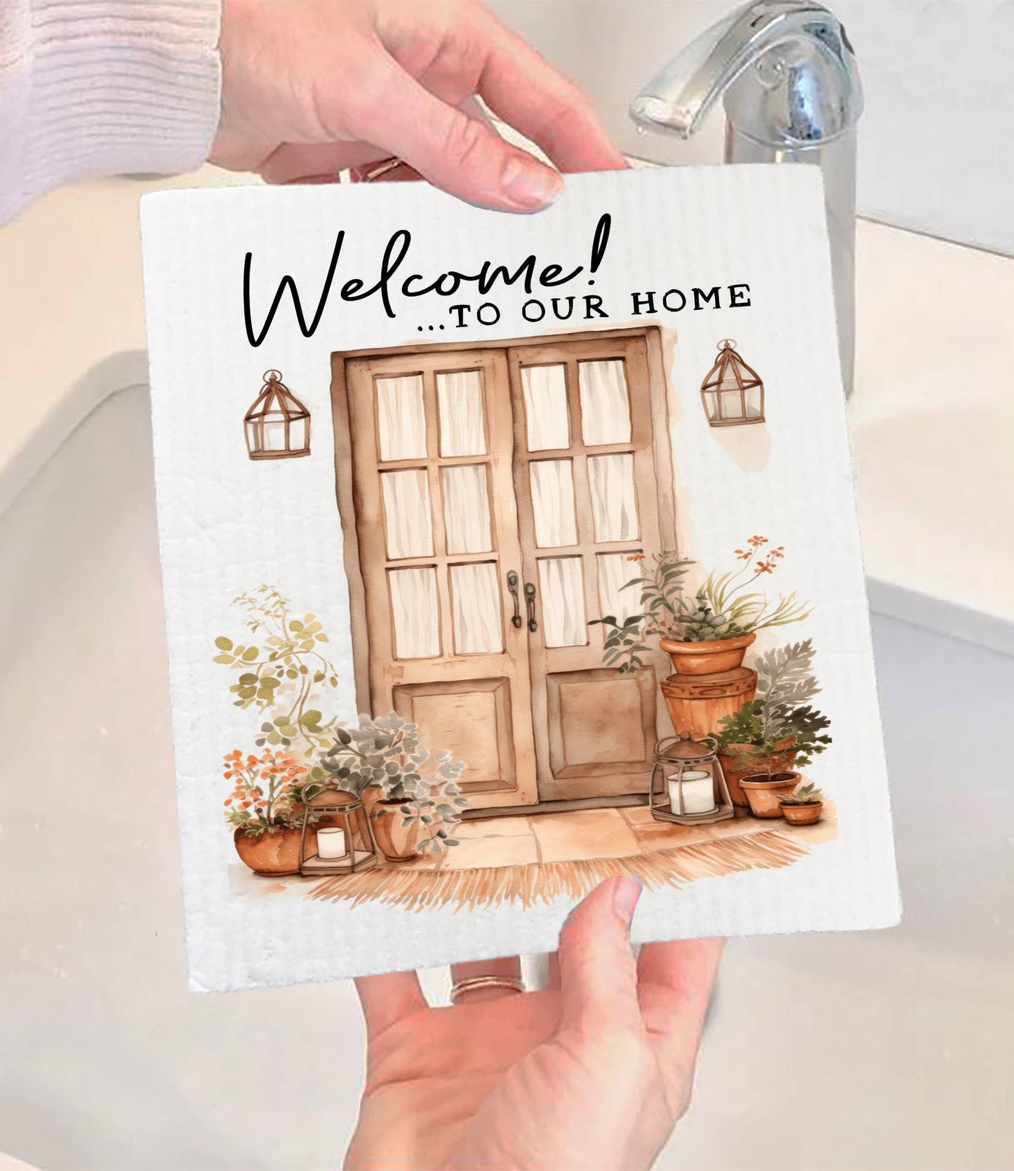 Set of 2 - Welcome to our Home Front Door SWEDISH DISH CLOTH